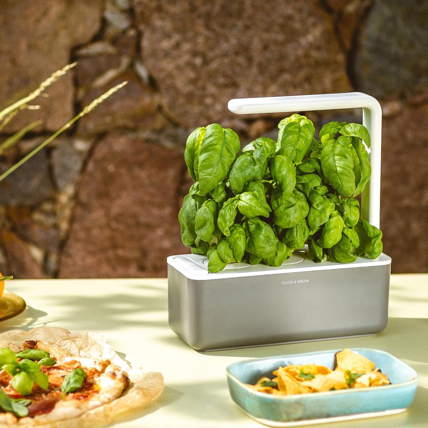 Click & Grow Indoor Herb Garden Kit with Grow Light | Smart Garden for Home Kitchen Windowsill | Easier than Hydroponics Growing System | Vegetable Gardening Starter (3 Basil Pods Included), Beige