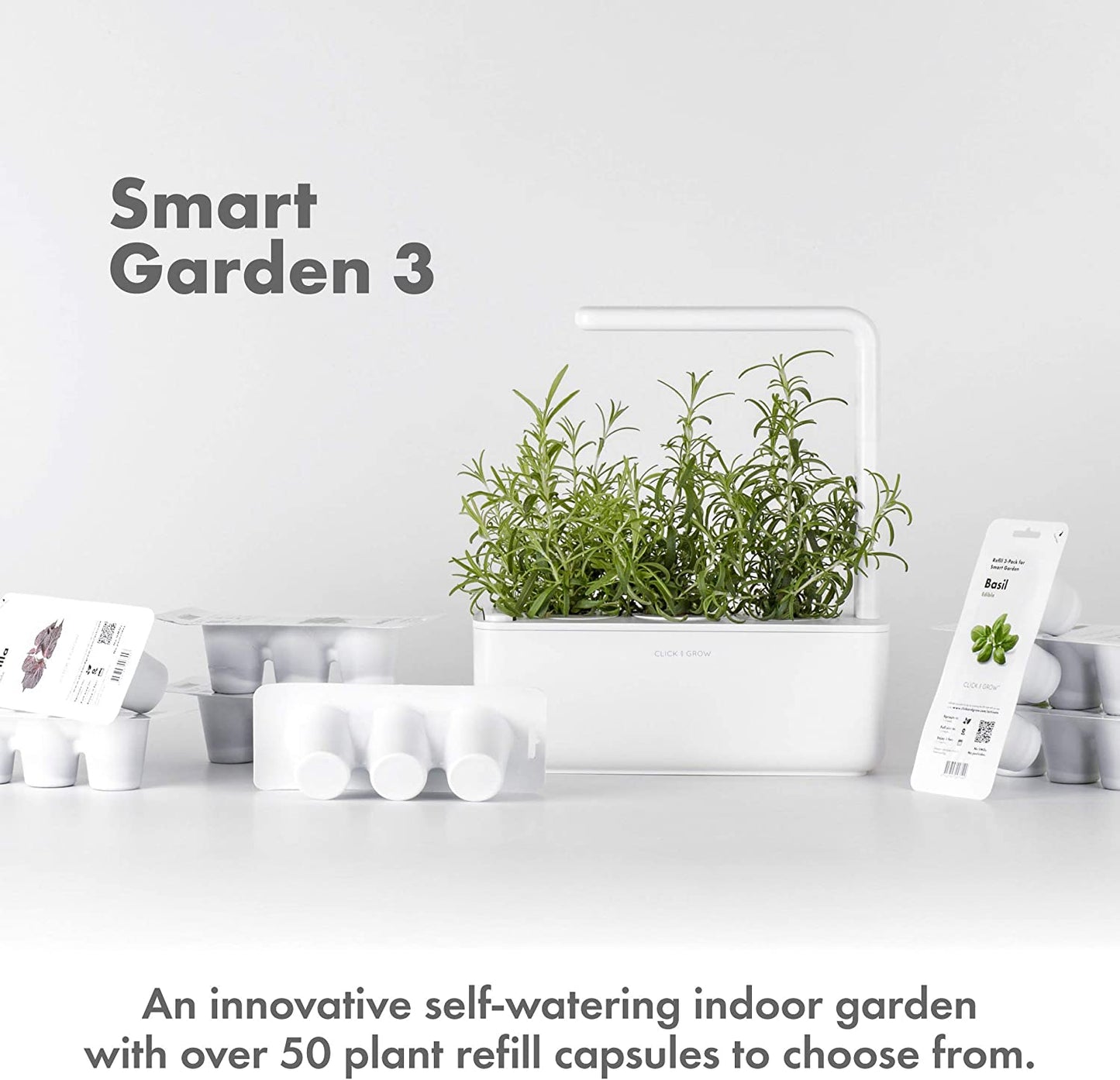 Click & Grow Indoor Herb Garden Kit with Grow Light | Smart Garden for Home Kitchen Windowsill | Easier than Hydroponics Growing System | Vegetable Gardening Starter (3 Basil Pods Included), Beige