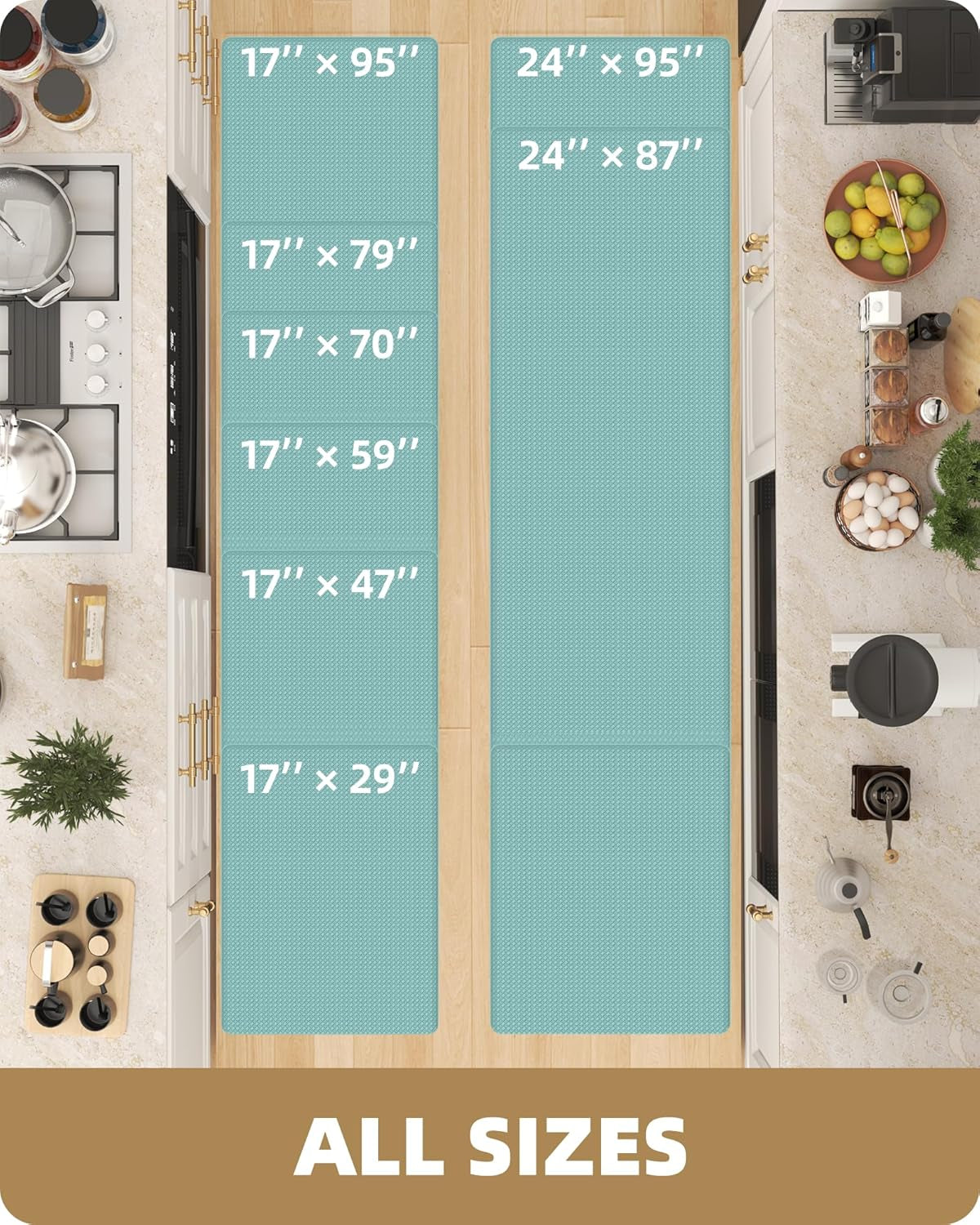 Color G Kitchen Rugs, Kitchen Runner Rug Kitchen Floor Mat, Cushioned Anti-Fatigue Kitchen Mat, Non Skid Waterproof Comfort Standing Kitchen Rugs and Mats, Memory Foam Kitchen Mat, 17"X59", Teal