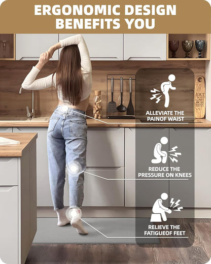 Color G Kitchen Rugs, Kitchen Rug Set 2 Piece Kitchen Runner Rug Kitchen Floor Mat, Cushioned anti Fatigue Kitchen Mat Non Skid Waterproof Comfort Standing Kitchen Rug, 17"X29"+17"X59", Grey