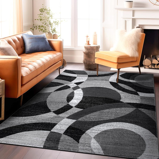 Contemporary Modern Circles Abstract Area Rug 6' 6" X 9' Gray