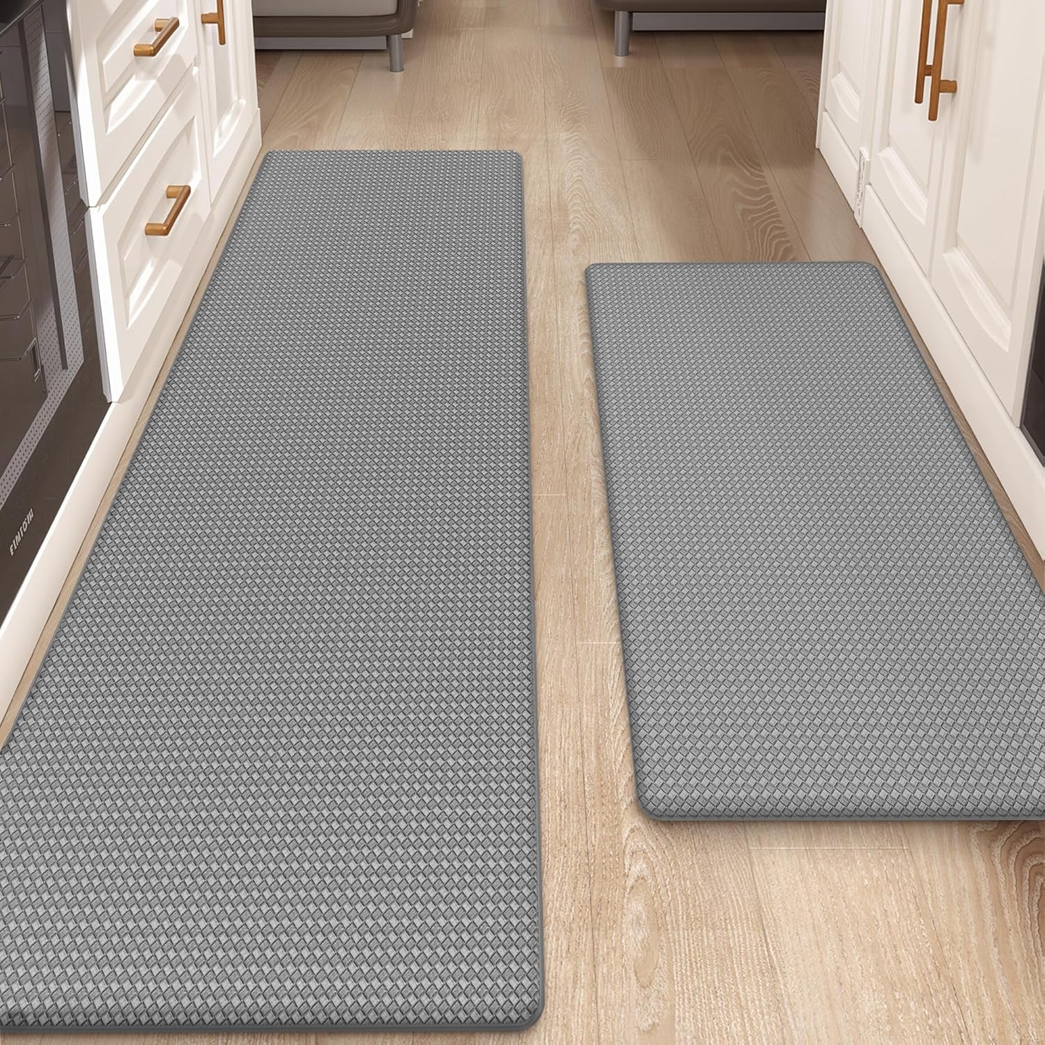Color G Kitchen Rugs, Kitchen Rug Set 2 Piece Kitchen Runner Rug Kitchen Floor Mat, Cushioned anti Fatigue Kitchen Mat Non Skid Waterproof Comfort Standing Kitchen Rug, 17"X29"+17"X59", Grey