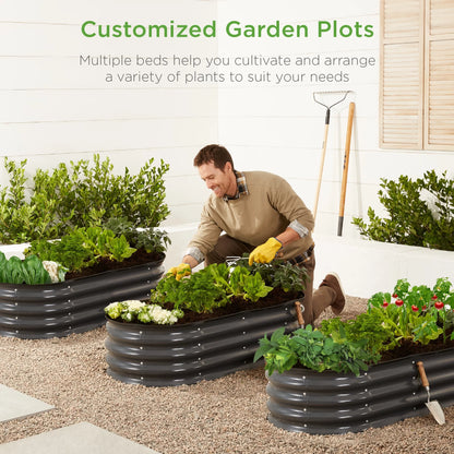 4X2X1Ft Outdoor Raised Metal Oval Garden Bed, Planter Box for Vegetables, Flowers - Wood Grain
