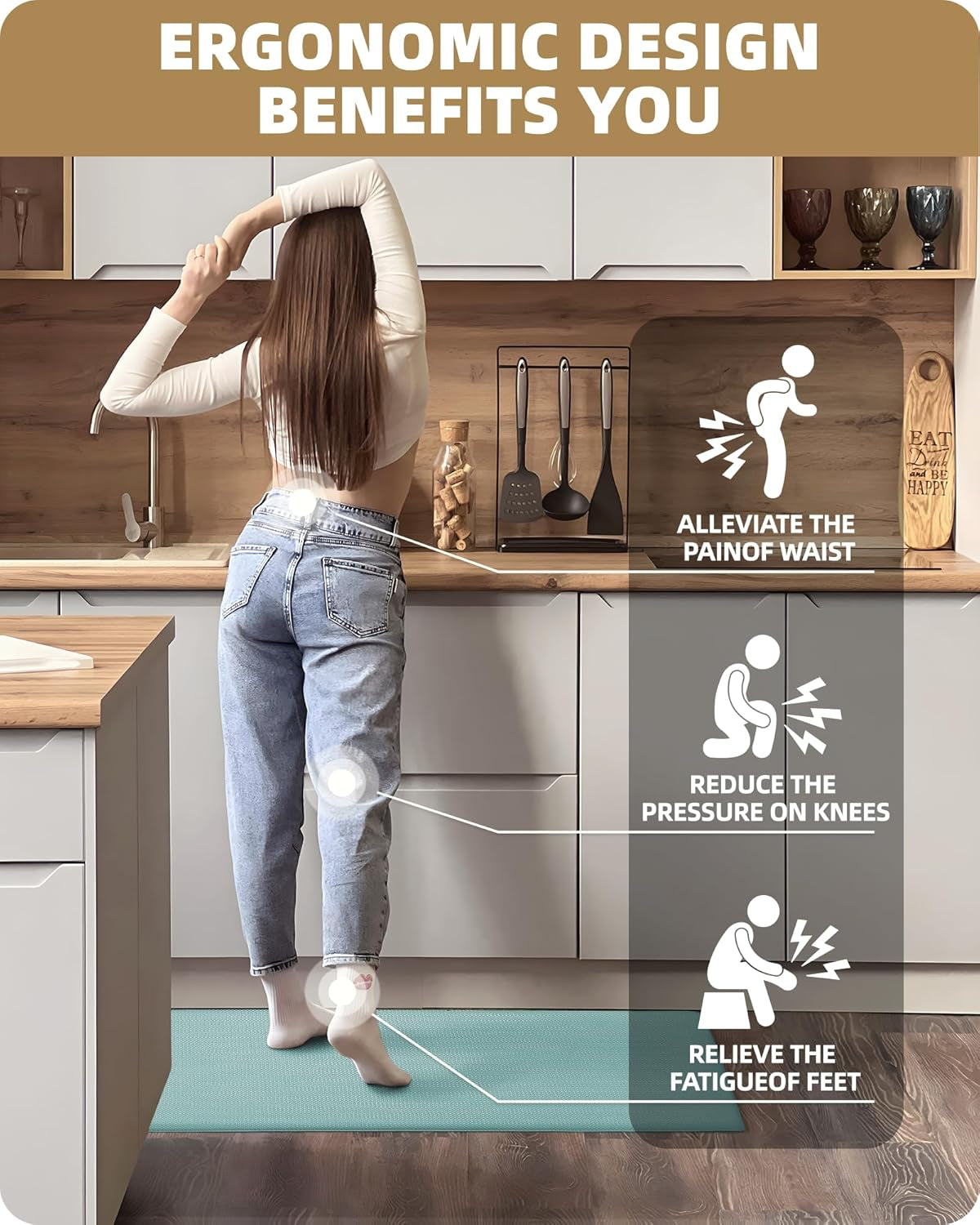 Color G Kitchen Rugs, Kitchen Runner Rug Kitchen Floor Mat, Cushioned Anti-Fatigue Kitchen Mat, Non Skid Waterproof Comfort Standing Kitchen Rugs and Mats, Memory Foam Kitchen Mat, 17"X59", Teal